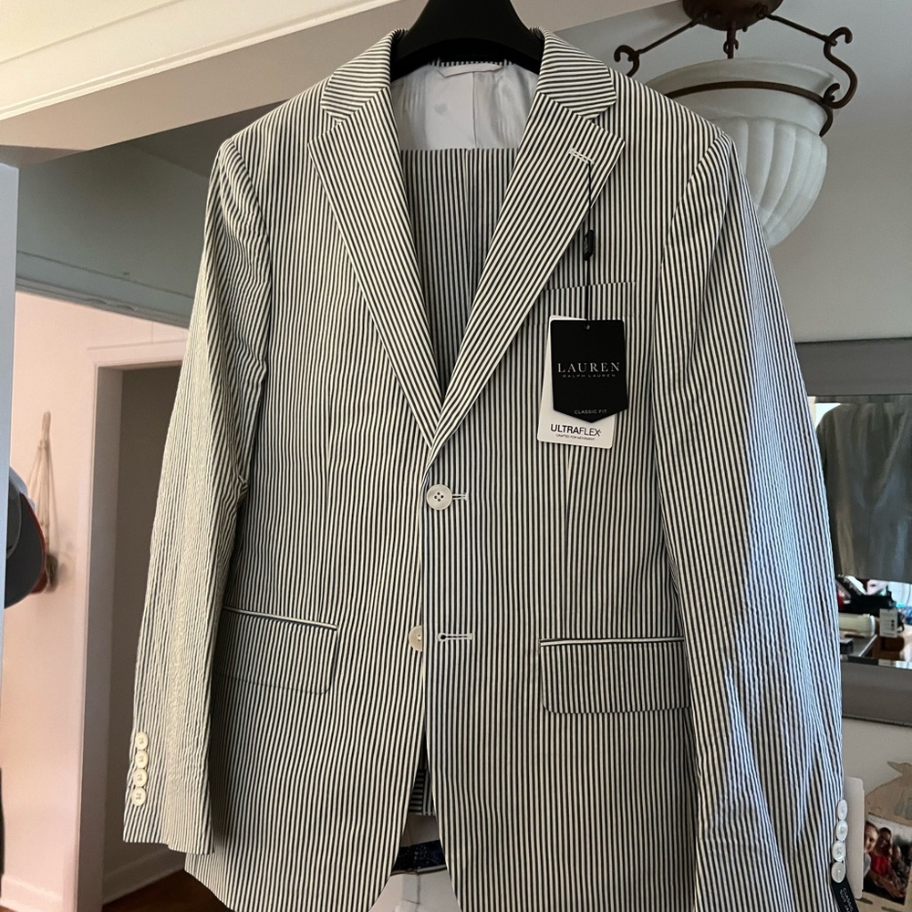 Lauren Ralph Lauren Men's Pinstripe Blazer - Blue and White